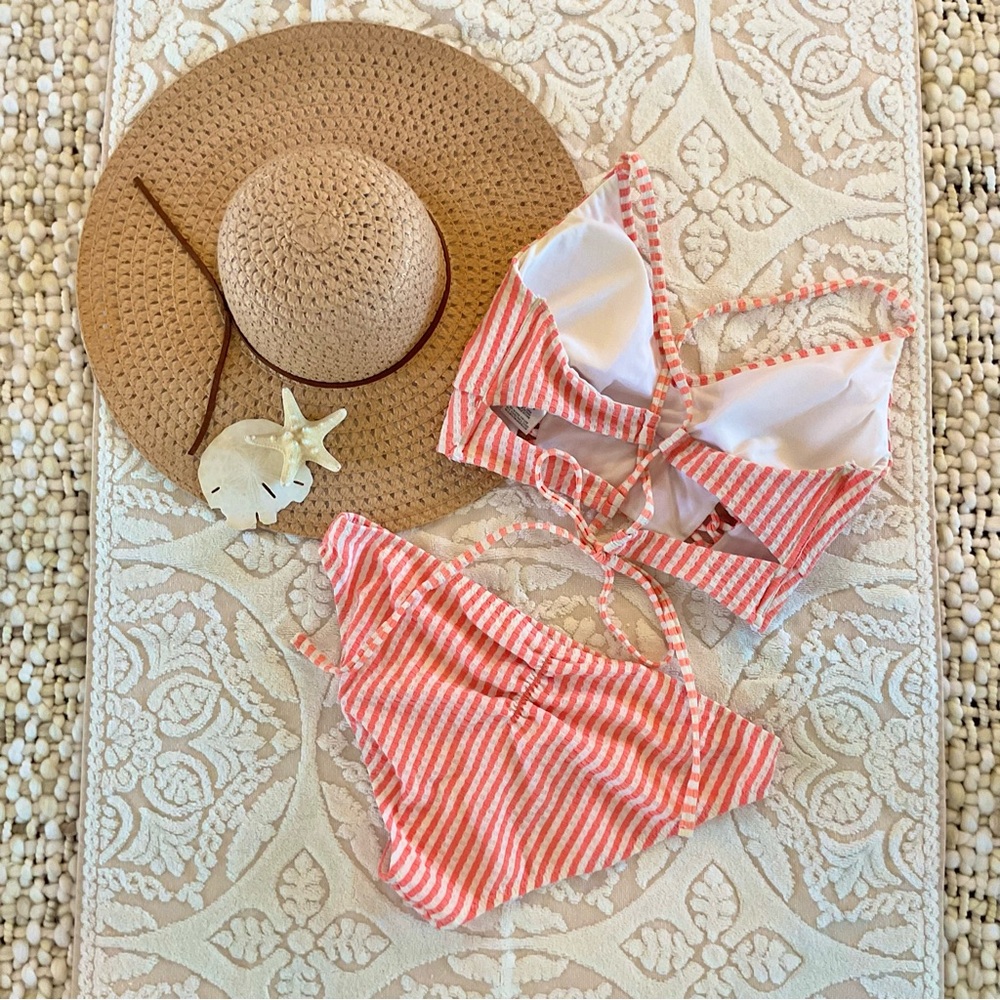 Jessica Simpson Bikini Set Orange/White Size L, EUC - Picture 4 of 6